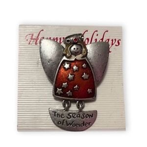 🤯5/$25🤯 Silver And Red Angel The Season Of Wonder Brooch